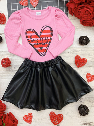 Be My Valentine Vegan Leather Skirt Set Girls Valentine's Set Baby & Toddler Outfits