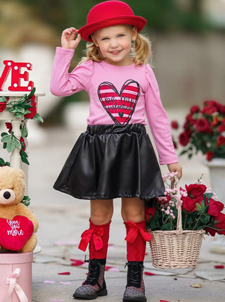 Be My Valentine Vegan Leather Skirt Set Girls Valentine's Set Baby & Toddler Outfits