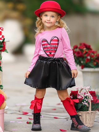 Be My Valentine Vegan Leather Skirt Set Girls Valentine's Set Baby & Toddler Outfits