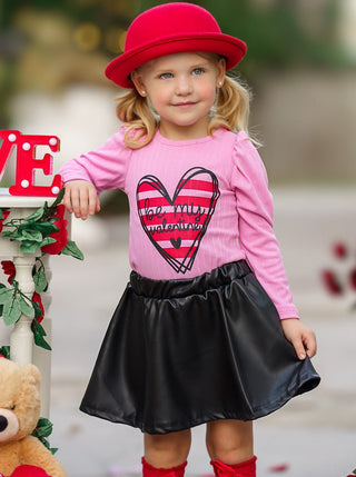 Be My Valentine Vegan Leather Skirt Set Girls Valentine's Set Baby & Toddler Outfits