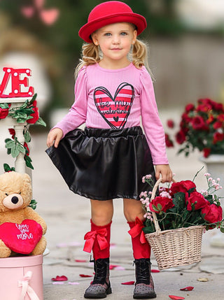 Be My Valentine Vegan Leather Skirt Set Girls Valentine's Set Baby & Toddler Outfits