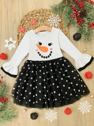 Happy Snowman Polka Dot Tutu Dress Girls Christmas Dress Mia Belle Girls