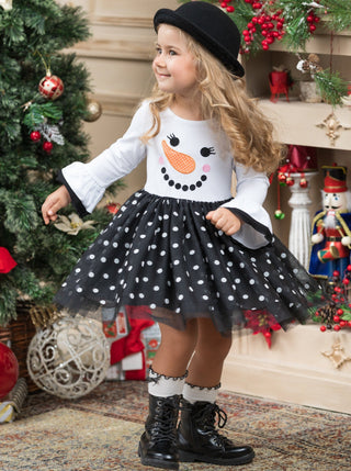 Happy Snowman Polka Dot Tutu Dress Girls Christmas Dress Mia Belle Girls