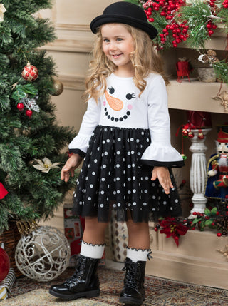 Happy Snowman Polka Dot Tutu Dress Girls Christmas Dress Mia Belle Girls