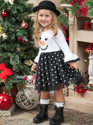 Happy Snowman Polka Dot Tutu Dress Girls Christmas Dress Mia Belle Girls