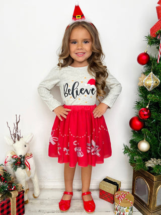 Celebrate Magic Ruffle Top and Christmas Print Skirt Set Girls Christmas Set Mia Belle Girls