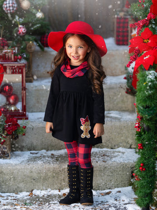 Jolliest Gingerbread Man Top and Plaid Legging Set Girls Christmas Set Mia Belle Girls