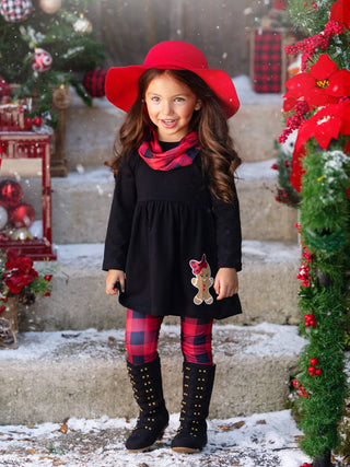 Jolliest Gingerbread Man Top and Plaid Legging Set Girls Christmas Set Mia Belle Girls