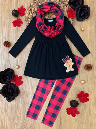 Jolliest Gingerbread Man Top and Plaid Legging Set Girls Christmas Set Mia Belle Girls