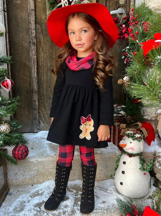 Jolliest Gingerbread Man Top and Plaid Legging Set Girls Christmas Set Mia Belle Girls