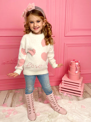 Pearl Knit Sweater - Pink Hearts Embellished - Made to Love You | Baby Riddle