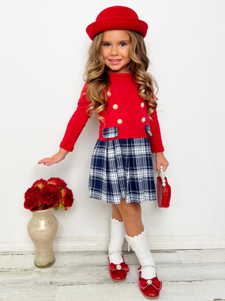 Festive Flair Long Sleeve Plaid Pleated Dress Girls Fall Casual Dress Mia Belle Girls