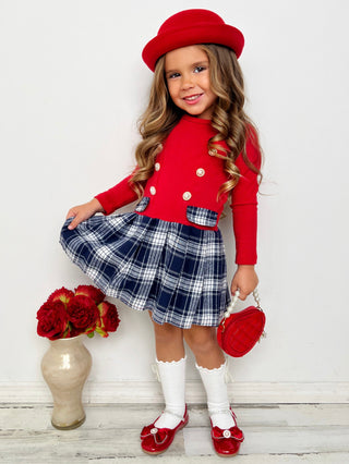 Festive Flair Long Sleeve Plaid Pleated Dress Girls Fall Casual Dress Mia Belle Girls