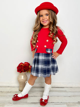 Festive Flair Long Sleeve Plaid Pleated Dress Girls Fall Casual Dress Mia Belle Girls