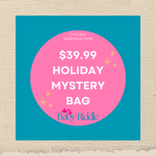 Holiday mystery bag graphic offering surprise gifts for a festive shopping experience