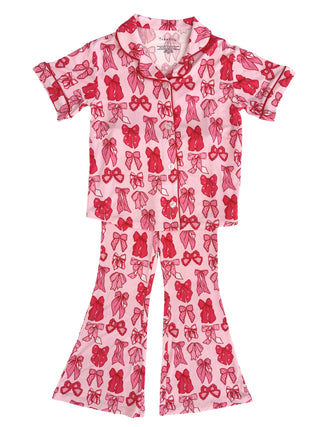 In My Jammers Button Up Flare Set - Valentine's Bow