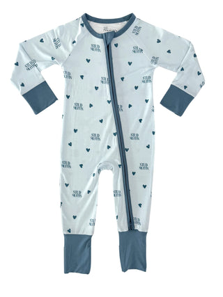 In My Jammers Convertible Footie Romper - Blue Heart