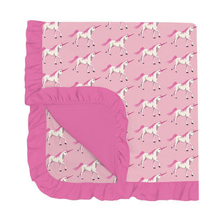 Baby Girls Print Bamboo Ruffle Stroller Blanket - Cake Pop Prancing Unicorn Swaddling & Receiving Blankets