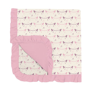 Baby Girls Print Bamboo Ruffle Stroller Blanket - Natural Bird Banner Swaddling & Receiving Blankets