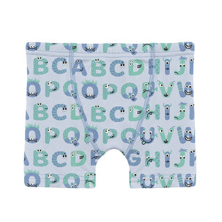 Boy's Print Bamboo Boxer Briefs (Set of 3) - Dew ABC Monsters, Dream Blue & Natural Robots Toddler Underwear