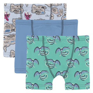 Boy's Print Bamboo Boxer Briefs (Set of 3) - Dew Pirate Map, Dream Blue & Glass Phoenix KicKee Pants