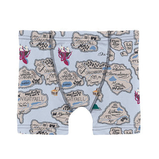 Boy's Print Bamboo Boxer Briefs (Set of 3) - Dew Pirate Map, Dream Blue & Glass Phoenix KicKee Pants