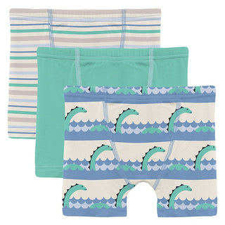 Boy's Print Bamboo Boxer Briefs (Set of 3) - Mythical Stripe, Glass & Natural Sea Monster Toddler Underwear