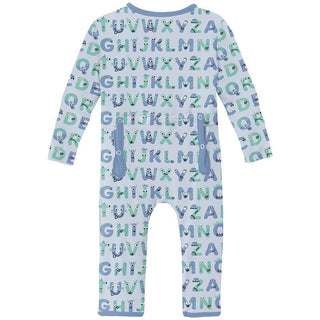 Boy's Print Bamboo Coverall with 2-Way Zipper - Dew ABC Monsters KicKee Pants