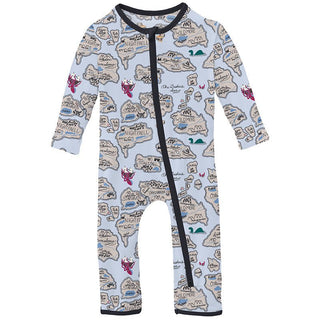 Boy's Print Bamboo Coverall with 2-Way Zipper - Dew Pirate Map KicKee Pants