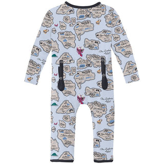 Boy's Print Bamboo Coverall with 2-Way Zipper - Dew Pirate Map KicKee Pants