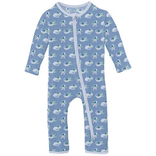 Boy's Print Bamboo Coverall with 2-Way Zipper - Dream Blue Axolotl Party Baby & Toddler Sleepwear