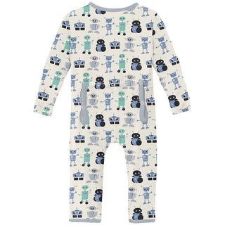 Boy's Print Bamboo Coverall with 2-Way Zipper - Natural Robots Baby & Toddler Sleepwear