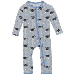 Boy's Print Bamboo Coverall with 2-Way Zipper - Pearl Blue Itsy Bitsy Spider KicKee Pants