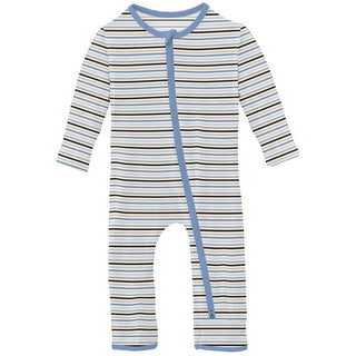 Boy's Print Bamboo Coverall with 2-Way Zipper - Rhyme Stripe KicKee Pants