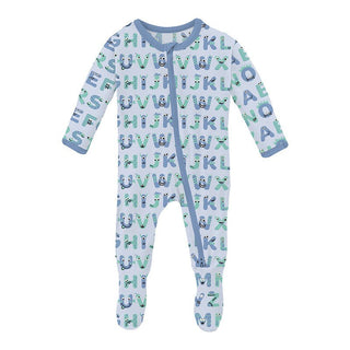 Boy's Print Bamboo Footie with 2-Way Zipper - Dew ABC Monsters KicKee Pants