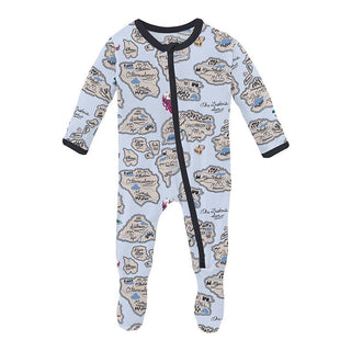 Boy's Print Bamboo Footie with 2-Way Zipper - Dew Pirate Map Baby & Toddler Sleepwear