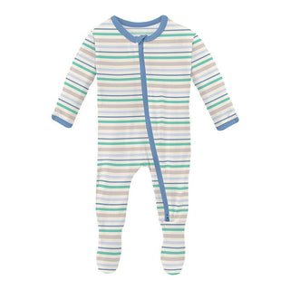 Boy's Print Bamboo Footie with 2-Way Zipper - Mythical Stripe KicKee Pants