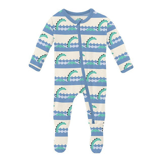 Boy's Print Bamboo Footie with 2-Way Zipper - Natural Sea Monster KicKee Pants