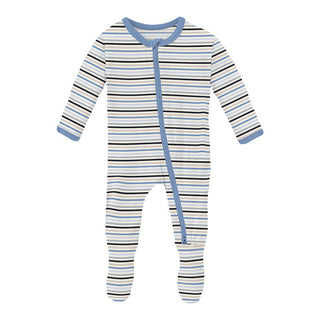 KicKee Pants Boy's Print Footie with 2-Way Zipper - Rhyme Stripe | Stylish Sleepies offer designs that make bedtime beautiful.