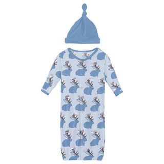 KicKee Pants Boy's Layette Gown Converter & Single Knot Hat Set - Dew Jackalope