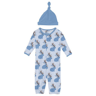 KicKee Pants Boy's Layette Gown Converter & Single Knot Hat Set - Dew Jackalope