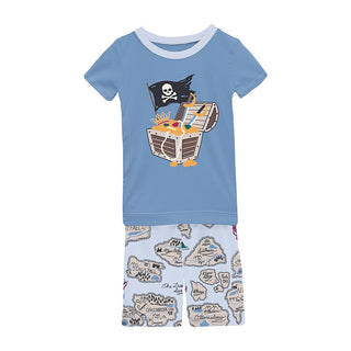 Boy's Print Bamboo Short Sleeve Graphic Tee Pajama Set with Shorts - Dew Pirate Map Baby & Toddler Sleepwear