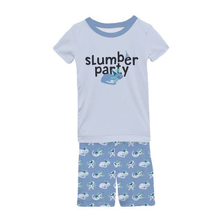 Boy's Print Bamboo Short Sleeve Graphic Tee Pajama Set with Shorts - Dream Blue Axolotl Party Baby & Toddler Sleepwear