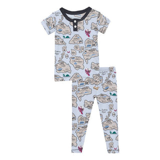 Boy's Print Bamboo Short Sleeve Henley Pajama Set - Dew Pirate Map KicKee Pants