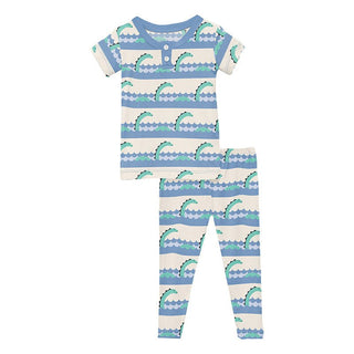 Boy's Print Bamboo Short Sleeve Henley Pajama Set - Natural Sea Monster KicKee Pants