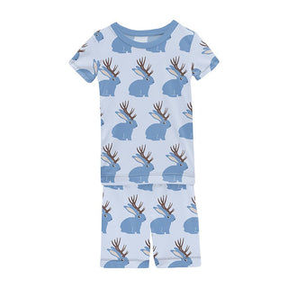 Boy's Print Bamboo Short Sleeve Pajama Set with Shorts - Dew Jackalope KicKee Pants