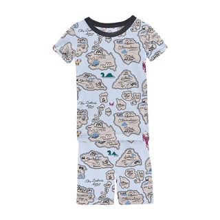 Boy's Print Bamboo Short Sleeve Pajama Set with Shorts - Dew Pirate Map KicKee Pants