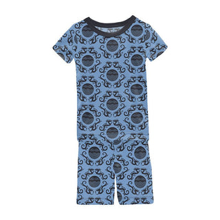 Boy's Print Bamboo Short Sleeve Pajama Set with Shorts - Dream Blue Four Dragons KicKee Pants