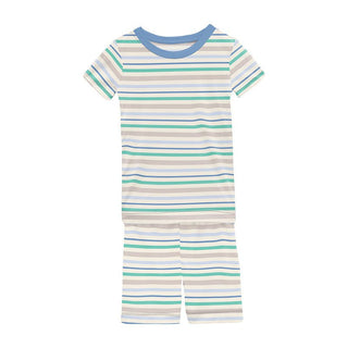 Boy's Print Bamboo Short Sleeve Pajama Set with Shorts - Mythical Stripe KicKee Pants