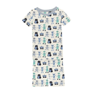 Boy's Print Bamboo Short Sleeve Pajama Set with Shorts - Natural Robots Baby & Toddler Sleepwear